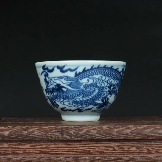 Blue & White Porcelain Dragon Design Teacup 2.8 inch