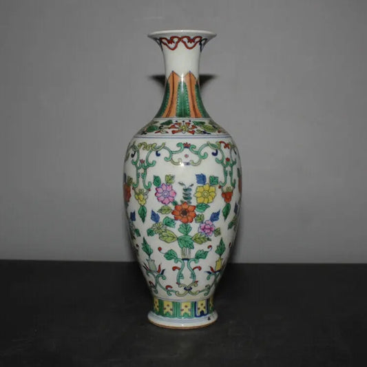 Blue and White Doucai Porcelain Qing Yongzheng Flowers Design Vase 8.90"