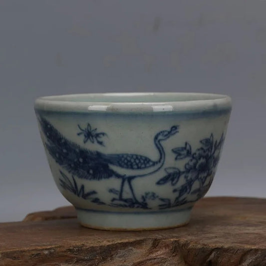 Blue and White Porcelain Flower Bird Cup Mini Bowl Liquor Glass 2.8 inch Antique Porcelain Teacup