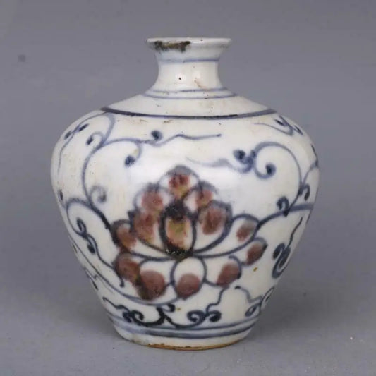Blue and White Porcelain Jar Qing Red Glaze Lotus Design Pot 3.23 inch