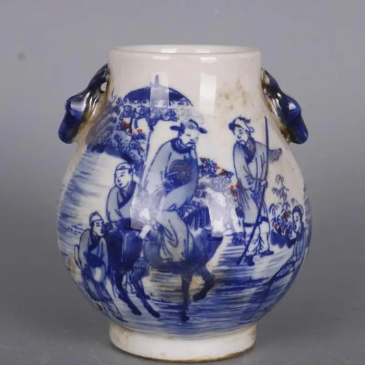 Blue & White Porcelain Qing Qianlong Figure Design Deer Shape Vase 3.9"