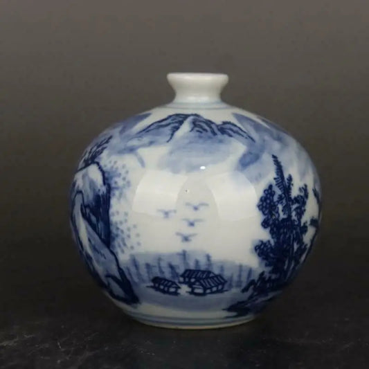 Blue and White Porcelain Landscape Design Vase 3.15 inch Mini Decorative Pot