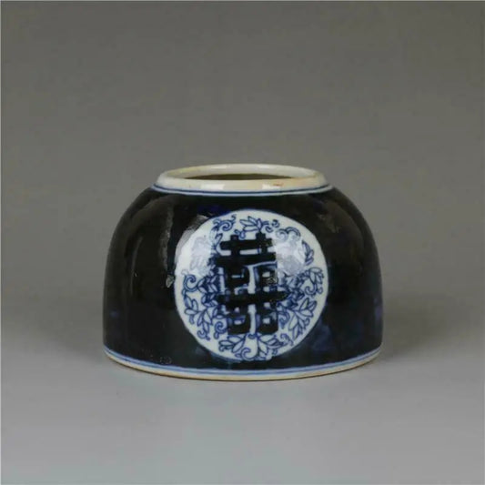 Blue and White Porcelain Jar Qing Kangxi Design Brush Washer Pot 3.74"